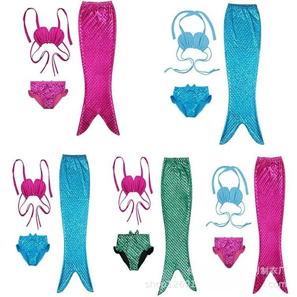 sjöjungfru baddräkt bikini mermaid tail flicka helt blå 110