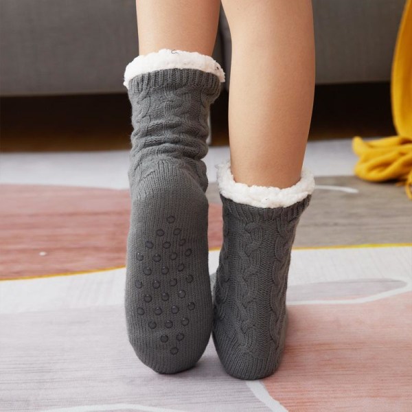 varme strikkede sokker skridsikre sokker tykke vintersokker indeni kaki en størrelse