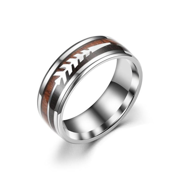Wood Grain Arrow Ring - Minimalistiska trätonade modesmycken med stål färg pil nr 9