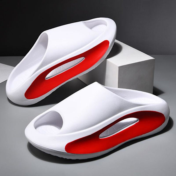 mjuka tofflor slider sandaler skor herr dam massagetofflor vit/röd 40/41