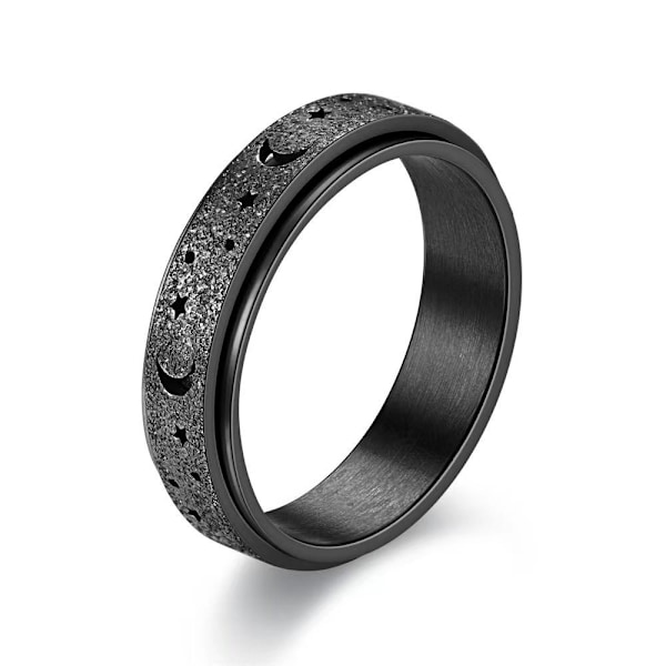 Roterende hul stjerne og måne ring - dekompressionsmode smykker 6 mm sort stjerne og måne nr. 9