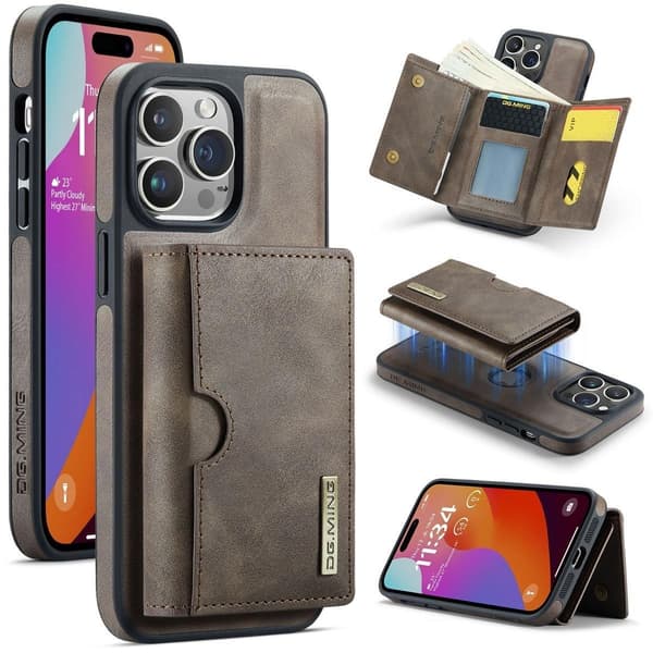 (Til iPhone 15 Plus) DG.MING M6 Serien Magnetisk Pung Etui kaffe