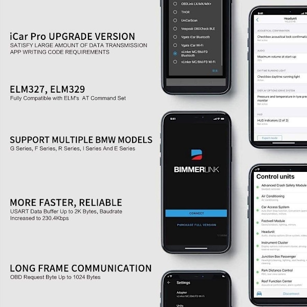 Bimmercode-yhteensopiva vLinker BM+ BLE 4.0 Bluetooth-autodiagnostiikkalaitte kuten kuvassa