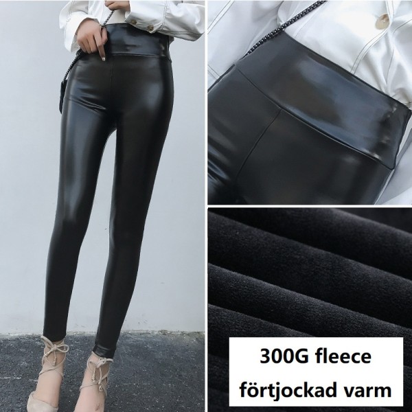 Vinter varm læder sort sexede leggings bukser høj talje uden fleece l