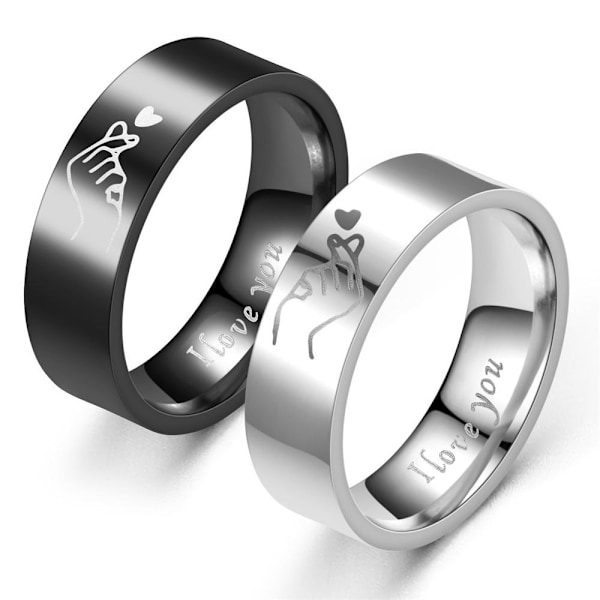 Love You Forever Couple Heart Ring - Graverad "I Love You"-ring 6mm svart hjärta nr 9