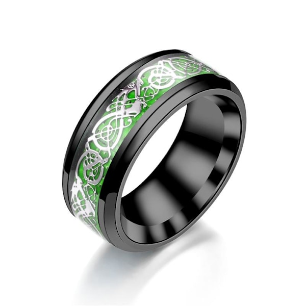 Carbon Fiber Dragon Pattern Ring - Exotisk Noble Style Statement 8mm grön silverbit nr 6