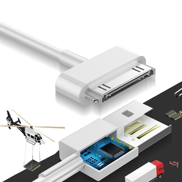 30-nastainen latauskaapeli iPhone 4s, iPad 2, iPod ja muille – yhteensopiva Valkoinen