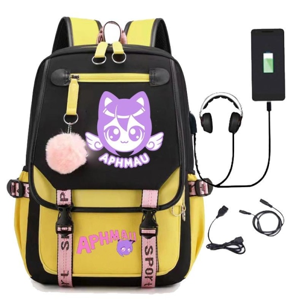 Aphmau ryggsäck barn ryggsäckar ryggväska med USB uttag 1st gul