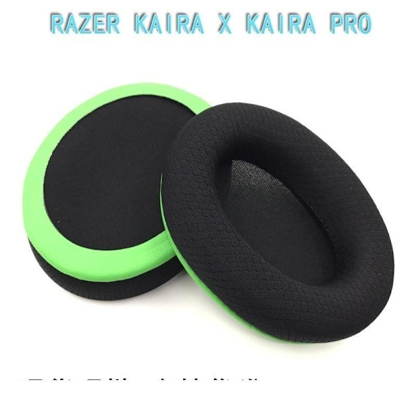 öronkuddar kuddar för Razer KAIRA X Pro Barracuda X cushion kit svart/grön tyg