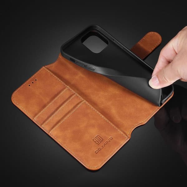(Til iPhone 14 Max) DG.MING Retro læder telefonetui med kortlomme sort