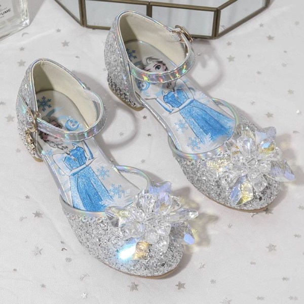 elsa prinsessa barn skor med paljetter silverfärgad 20.5cm / size32
