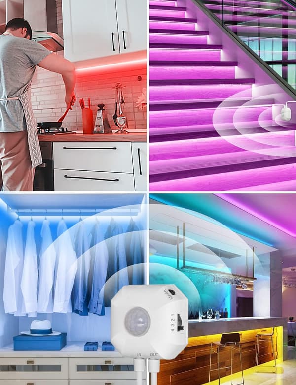 Inomhus rörelsesensor LED-listlampa, plug-in RGB APP-kontroll USB-driven köksbelysning trappbelysning garderobsbelysning 5m