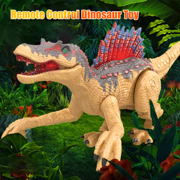 Fjärrkontroll Dinosaurie Leksak Realistisk 2.4G Elektrisk Fjärrkontroll Simulering Spinosaurus Modell Leksak för Barn Pojkar Flickor Khaki Dubbel Batteri