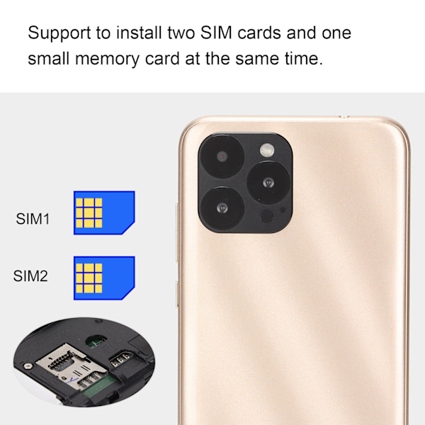 IP13 Pro Max 6,1 tommers HD-skjerm smarttelefon 3GB 32GB Dual Sim mobiltelefon med front- og bakre HD-kamera for Android Gold