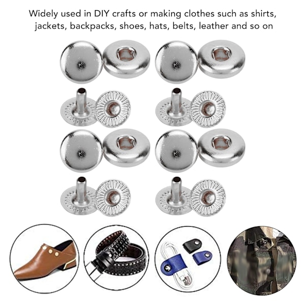 200 set tryckknappar kit 8mm stark koppar utsökt lyster allmänt använda läderknappar för kläder väskor läder silver