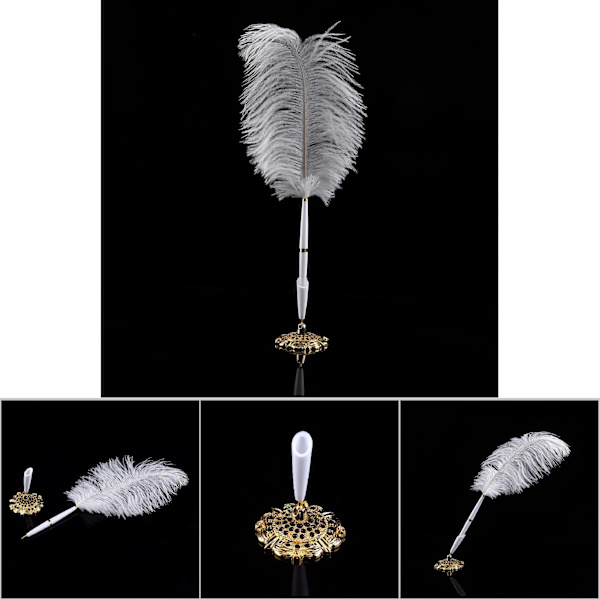Strudsefjer Bryllup Quill Signering Kuglepen Skrivepen Med Metalholder Ny Guld