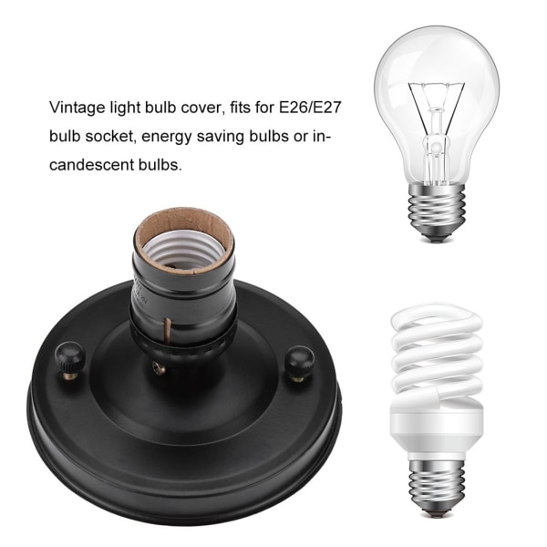 E26/E27 Vintage Industriell Tak/Vägglampa Bas Hållare Hängande Glödlampa Lamphållare Svart
