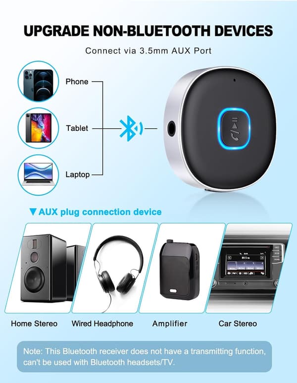 Bil Bluetooth 3,5 mm AUX-adapter Mini Bluetooth 5.3 Køretøjsforstærker til stereohøjttaler kablede hovedtelefoner