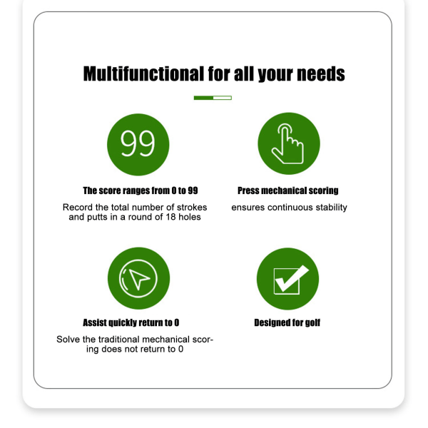 Golf-pistelaskuri Muovi 2-numeroinen Lyönnit Puttaukset Laskuri Napsauta Nollaustoiminnolla 2 pelaajalle Musta Runko Vihreä Painallus