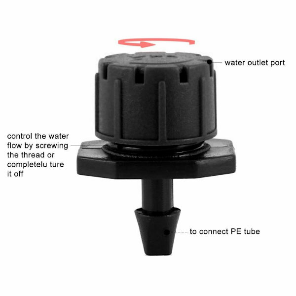 100 stk. 8 Dyser Drypbesvanding 1/4 tommer 360 Grader Justerbar Have Dryp Sprinkler Sort