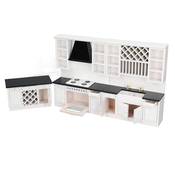 Dockhusköksskåp Set 1/12 Björkträ Miniatyr Bar Disk för Dockhus Dekoration