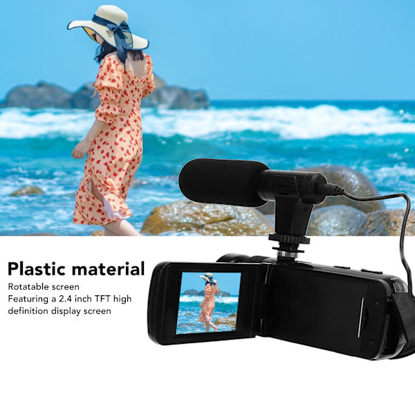 1080P Videokamera 16MP 2,4 tommer Flip-skærm Vlogging-kamera 16X Zoom HD Digitalkamera til rejseægteskab Campus-optagelser 110‑240V EU-stik