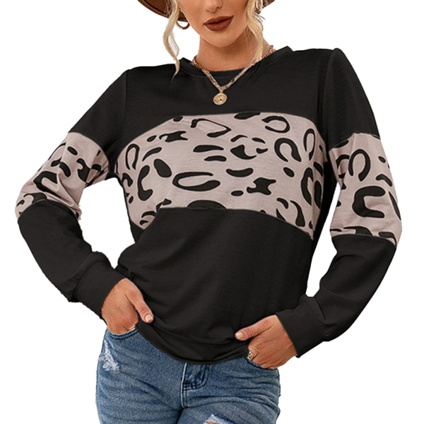 Bluse Langærmet Rund Hals Pullover Print Casual Basic Fashionabel Top til Kvinder Sort S