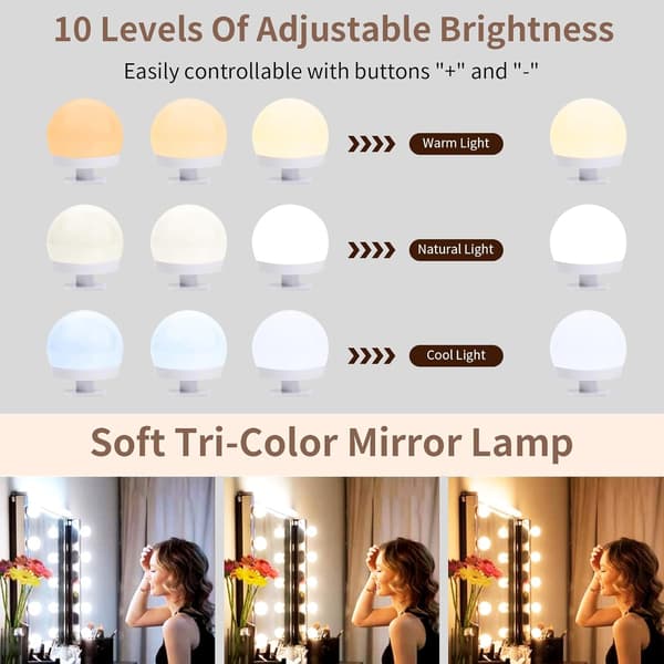 Vanity Mirror Lights Kits 10 Bulbs Hollywood Style LED Makeup Lights with USB Cable 3 Colour Changing Make Up Light
