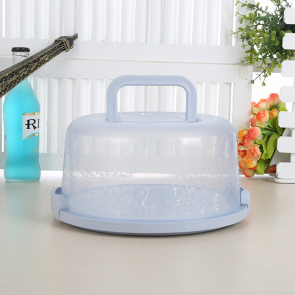 Rengjørbar plastboks med håndtak for oppbevaring av kake og frukt (blå)