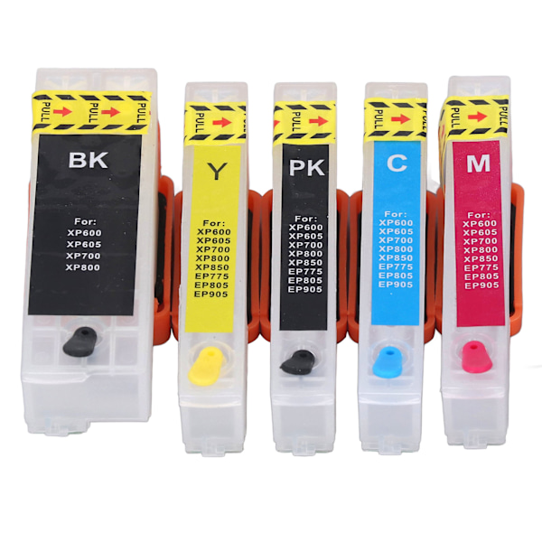 5 stk. printerpatroner med permanent chip stabil 5 farver refill patroner sæt BK PK C M Y T2621 T2631 T2632 T2633 T2634
