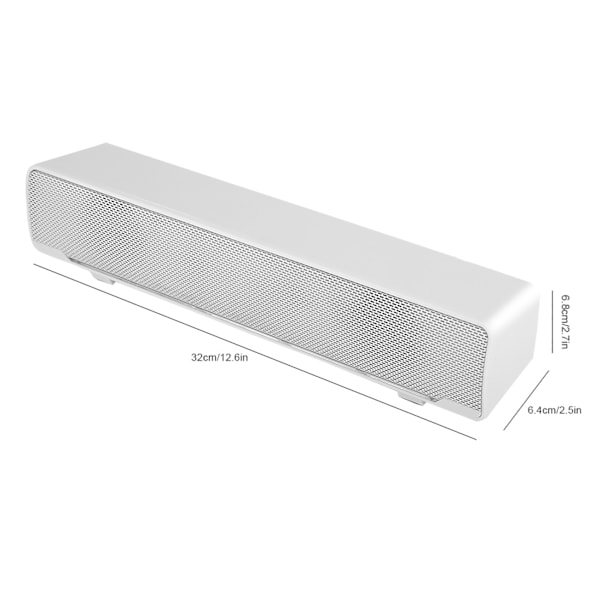 USB-ansluten stereoljud soundbar musikspelare bas surroundljudlåda 3,5 mm ingång för PC-mobiltelefoner (vit)