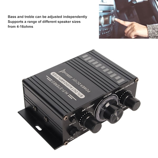 Bluetooth 5.0 Effektforstærker Klar Lydkvalitet Aluminiumslegering 20Hz til 20KHz 12V Universal til Bil Hjem