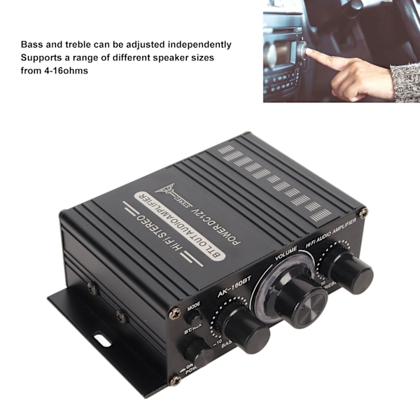 Bluetooth 5.0 Effektforsterker Klar Lydkvalitet Aluminiumlegering 20Hz til 20KHz 12V Universal for Bil Hjem