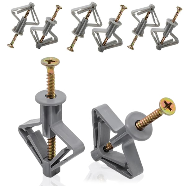 Pakke med 20 gipsplateplugger, universelle plugger M8 med skrue 50 mm, selvborende gipsplateplugger, skruer og sommerfugl hulromsplugger, for