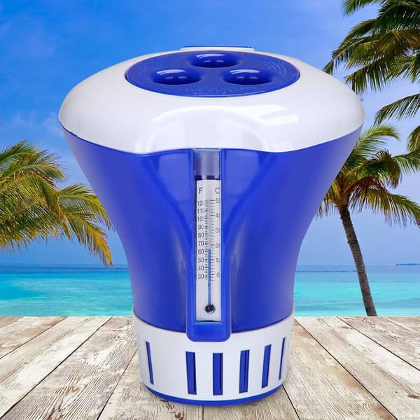 Klor- och bromdispenser för pooler, 17 cm diameter, flytande, med termometer och dispenser för spa