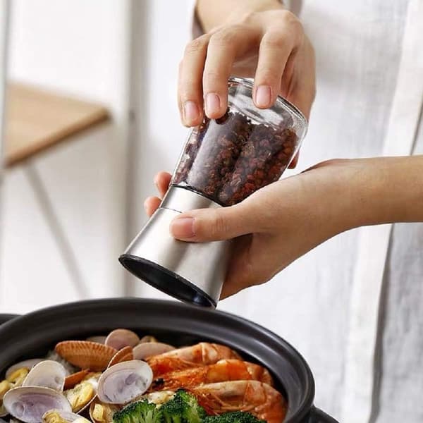 Sæt med 3 justerbare manuelle salt- og peberkværne i rustfrit stål 180 ml