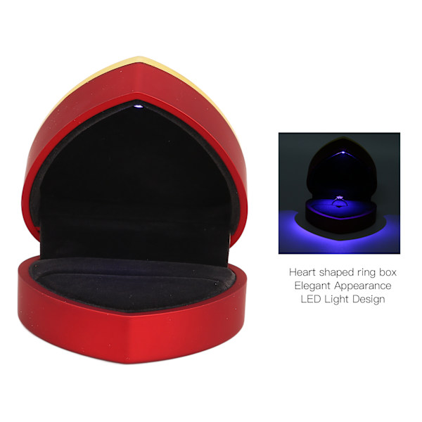 Hjärtformad ringask elegant stilren smyckesdisplay presentask med LED-ljus för förlovning bröllop röd