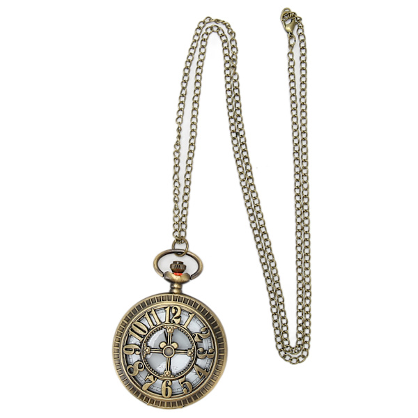 Quartz Lommeur Bronze Vintage Hul Udskåret Nummer Quartz Lommeur med Kæde til Mænd Kvinder