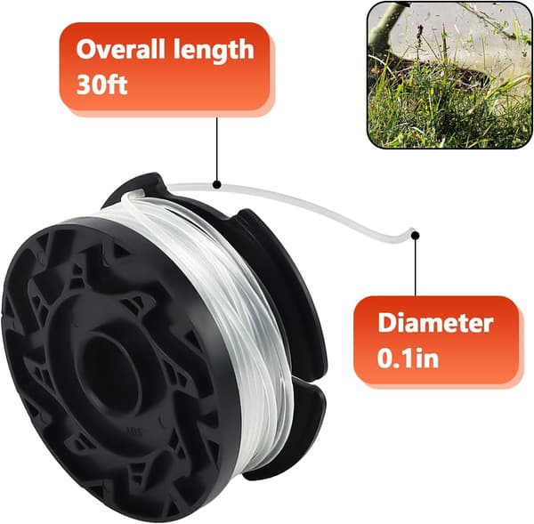 6-paknings trimmerspole for Black and Decker AF 100 automatisk gresstrimmerlinje erstatningsspole 9,1 m 1,65 mm