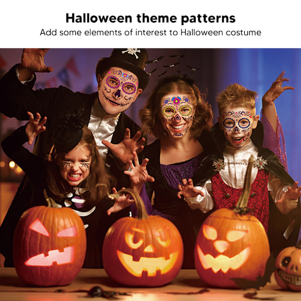 5 arkkia Halloween-fluoresoivia väliaikaisia tatuointi-tarroja itseliimautuvia kasvotatuointeja festivaalikoristeita