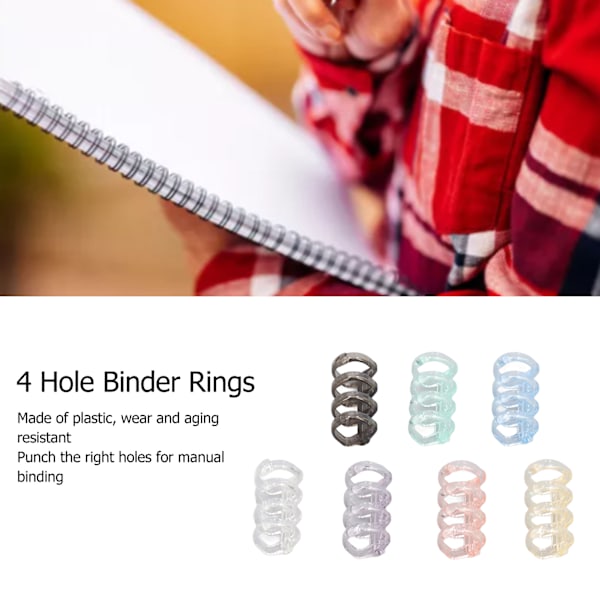 70 st 4-håls bindningsryggar i plast, lösa bladringar i flera färger, 12 mm innerdiameter