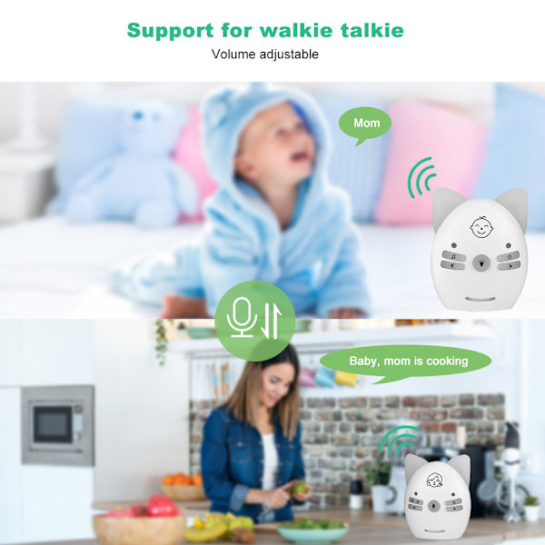 Audio Babymonitor 2.4GHz Trådlös Musik 2 Vägs Röst Liten Nattlampa Walkie Talkie 100‑240V Vit AU-kontakt