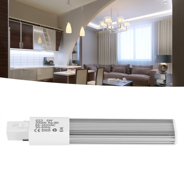 6W 2-pins LED kompakt lampe Horisontal innfelt rør lyspære lysarmaturer G23 varm hvit