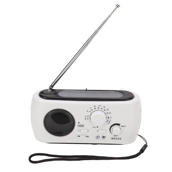 Aurinkokäyttöinen käsikampi AM/FM-radio LED-taskulampulla ja hätäpuhelimen laturella