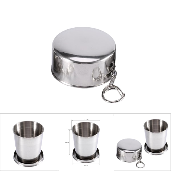 S/M/L Stainless Steel Travel Folding Cup Camp Keychain Retractable Telescopic Collapsible