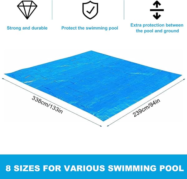 Rektangulær blå vandtæt foldbar poolmåtte 338x239 cm