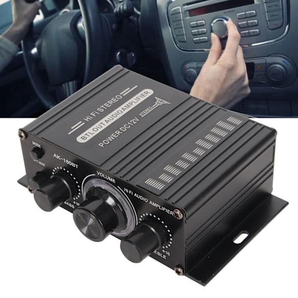 Bluetooth 5.0 Effektforstærker Klar Lydkvalitet Aluminiumslegering 20Hz til 20KHz 12V Universal til Bil Hjem