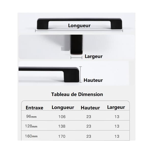 Sæt med 10 møbelgreb aluminiumslegering 160 mm centerafstand sort
