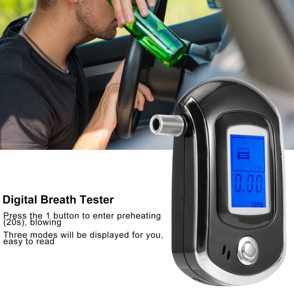 LCD Digital Alkoholtester Mini Bærbar Blæsetype Professionel Alkometer AT6000