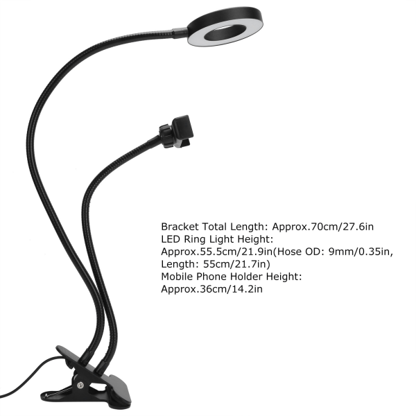 2 i 1 LED Selfie Ring Light med mobilholder Justerbar skrivebordslampe for Live Stream